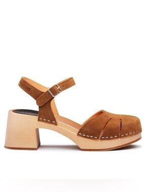 Swedish Hasbeens Tan Suede Mary Jane Clog